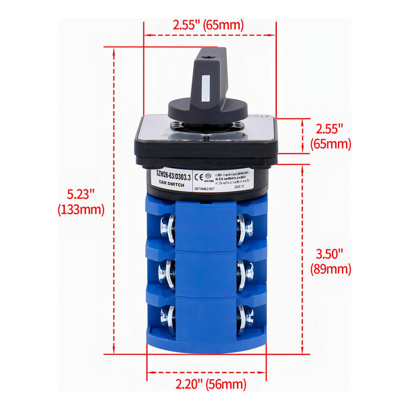 Interruptor Selector Tereparochile 3sel 3 Posiciones 63a 660v Negro