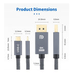 Cable Usb-c A Displayport 1.4 2mt Premium 8k Uhd - 4k 144hz Gris