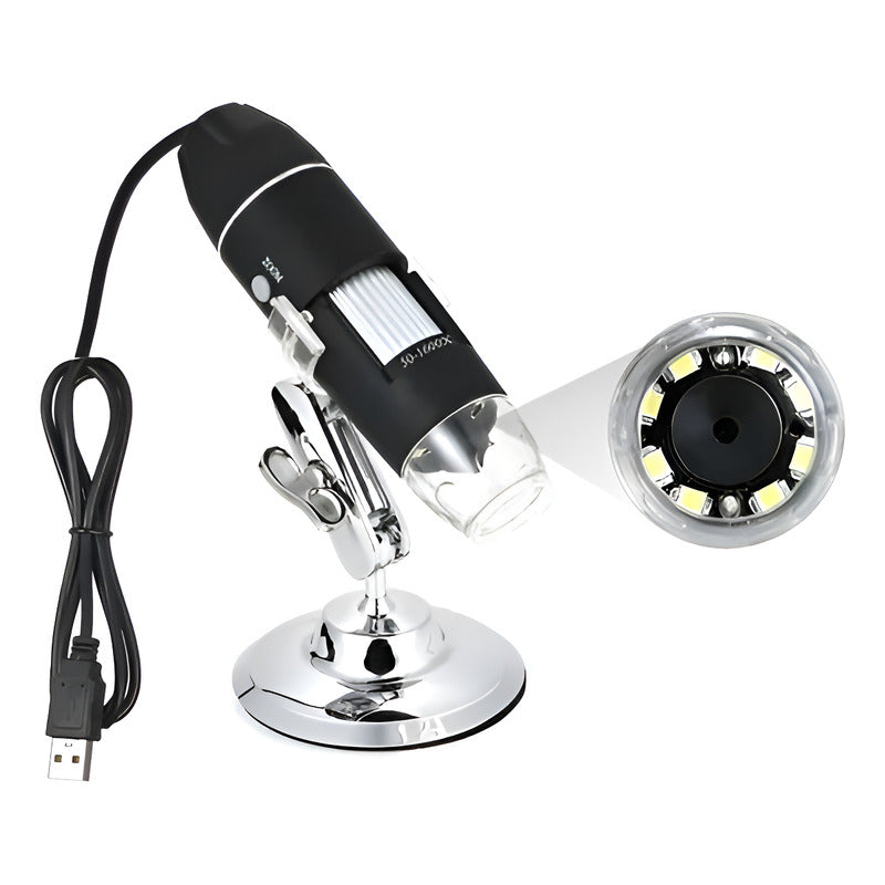 Microscopio Digital Usb 1600x Pc Notebook Celular Tab 8 Leds Negro