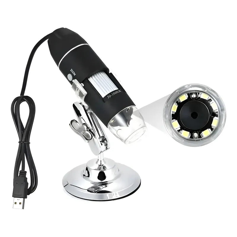 Microscopio Digital Usb 1600x Pc Notebook Celular Tab 8 Leds Negro