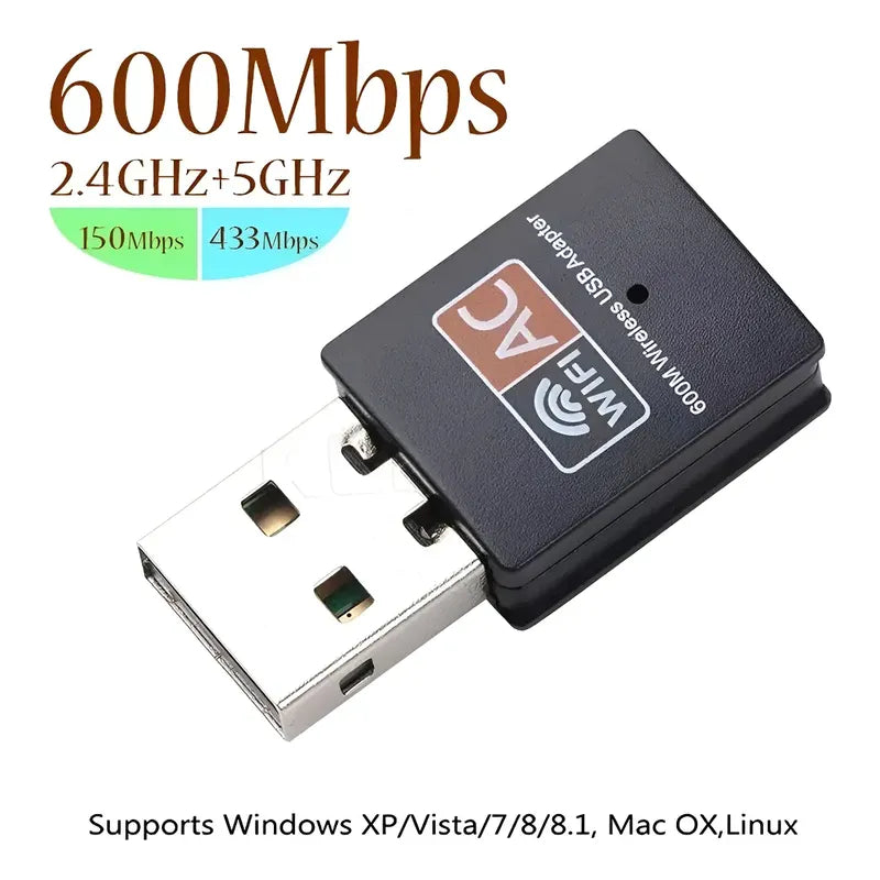 Mini Receptor Inalambrico Wifi Usb 2.4 Ghz 5ghz Wlan 600mbps