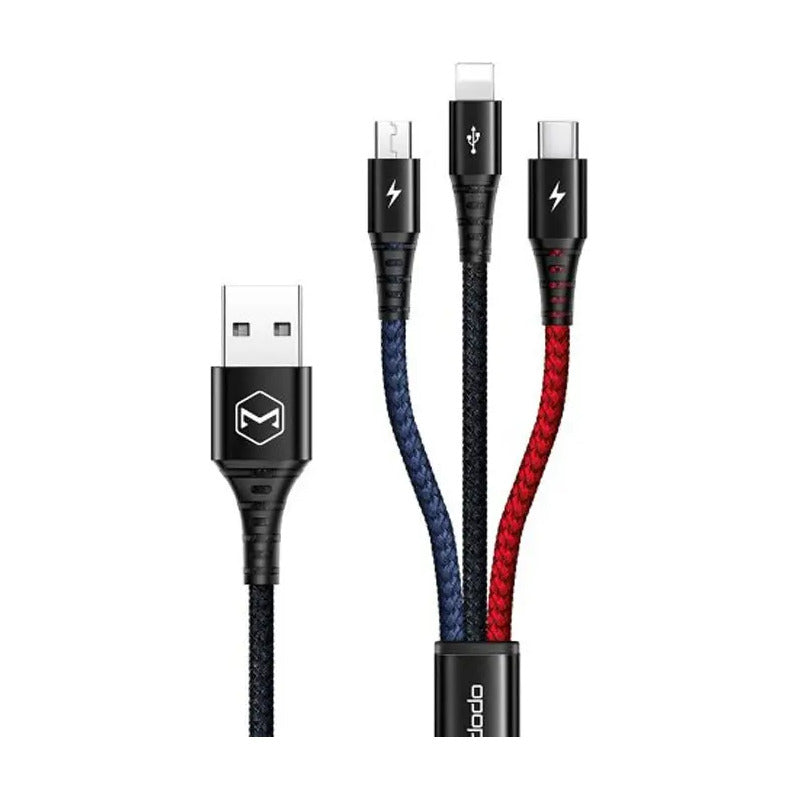 Cable Cargador Usb 3 En 1 Tipo-c Micro Usb Y Para Lightning Negro