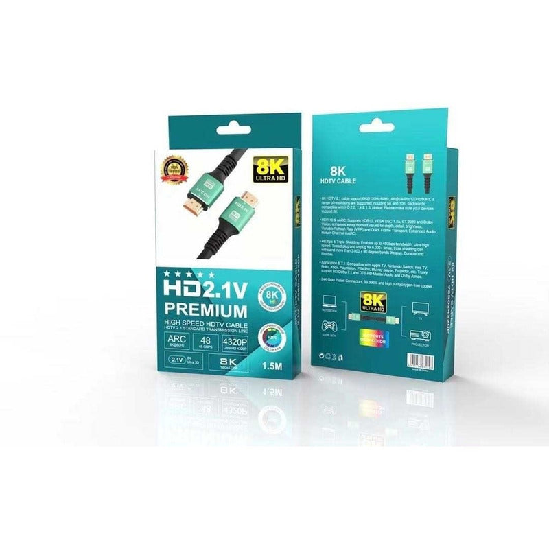 Cable Hdmi 8k 4k Uhd Hdtv V2.1 1.5mt 144hz 48gbps 7680x4320p