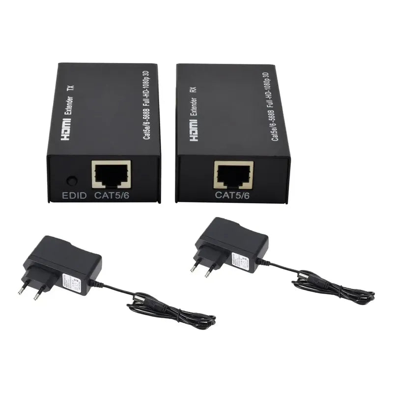 Extensor Hdmi Activo 60m Con Cable Rj45 Cat5e/6e 1080p Tx Rx Negro