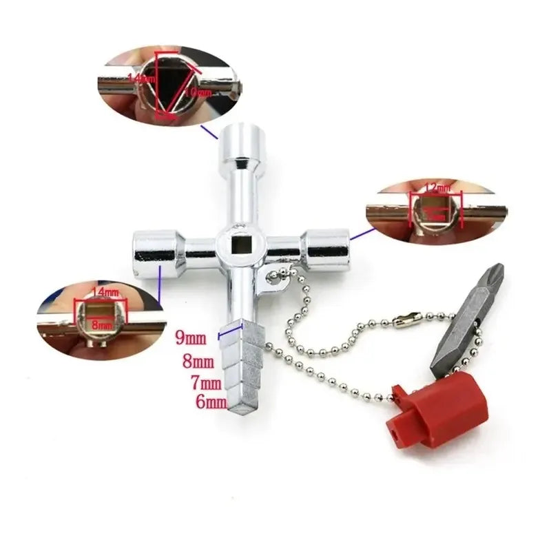 Llave 4 Vias Red Medidor Agua Gas Electricidad Ascensor Plateado