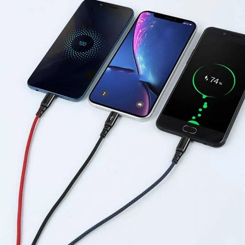 Cable Cargador Usb 3 En 1 Tipo-c Micro Usb Y Para Lightning Negro