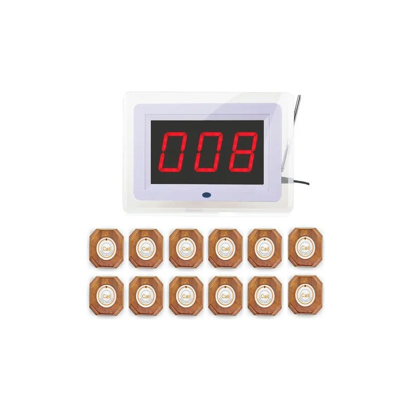 Timbre Inalambrico Mesa Restaurante Garzon 12 Botones Pager Marrón