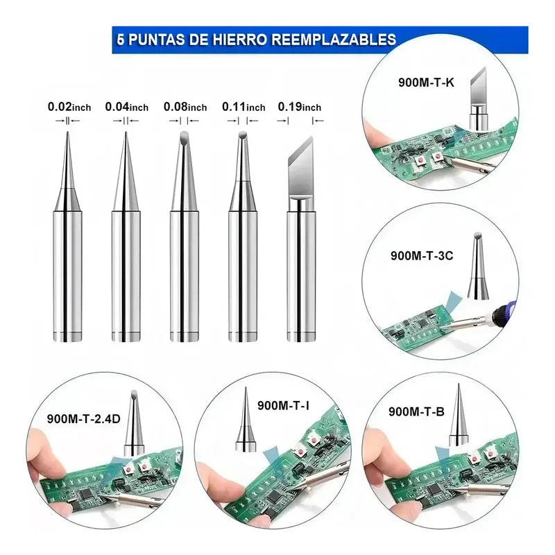 Kit Soldador Profesional 60w 220v Cautin Regulable 5 Puntas