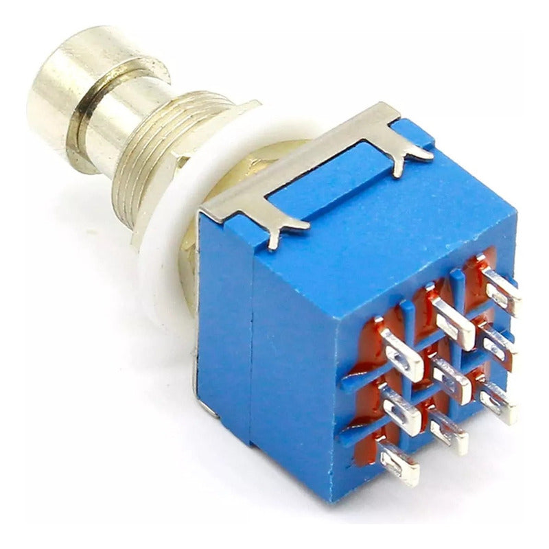 Switch Presion Pulsador Interruptor Pedalera 3pdt 9 Pines Azul Silver
