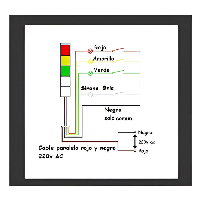 Baliza Industrial Semaforo + Sirena Luz Roja Ambar Verde 220