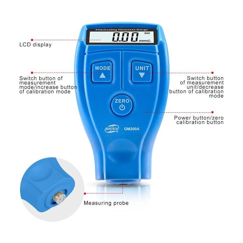 Medidor Espesor Recubrimiento Pintura Barniz Lcd Azul