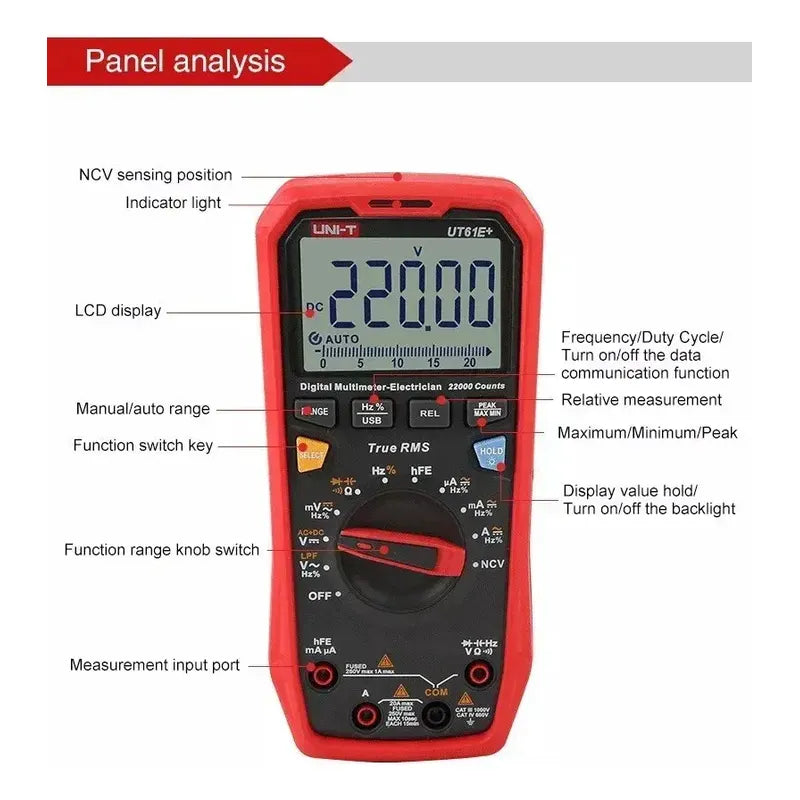 Multímetro Digital Usb Uni-t Ut61e+ Capacitor Hfe 1000v Rms