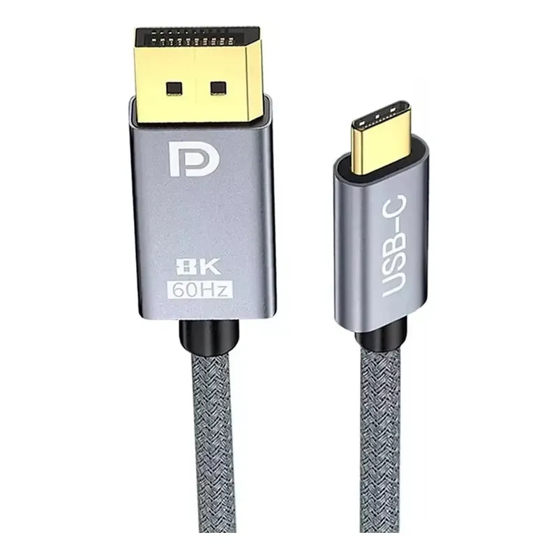 Cable Usb C A Displayport 1.4 8k 60hz 4k 144hz 2 Metros Alta Velocidad Resolución Gris