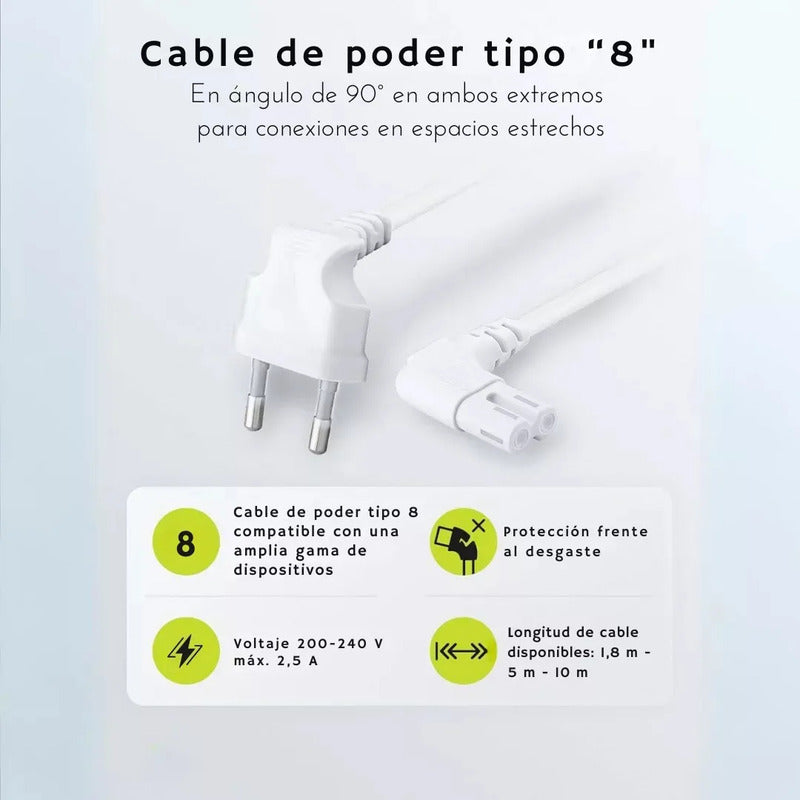 Cable Poder Tipo 8 Tv Conector En L Television Radio Enchufe