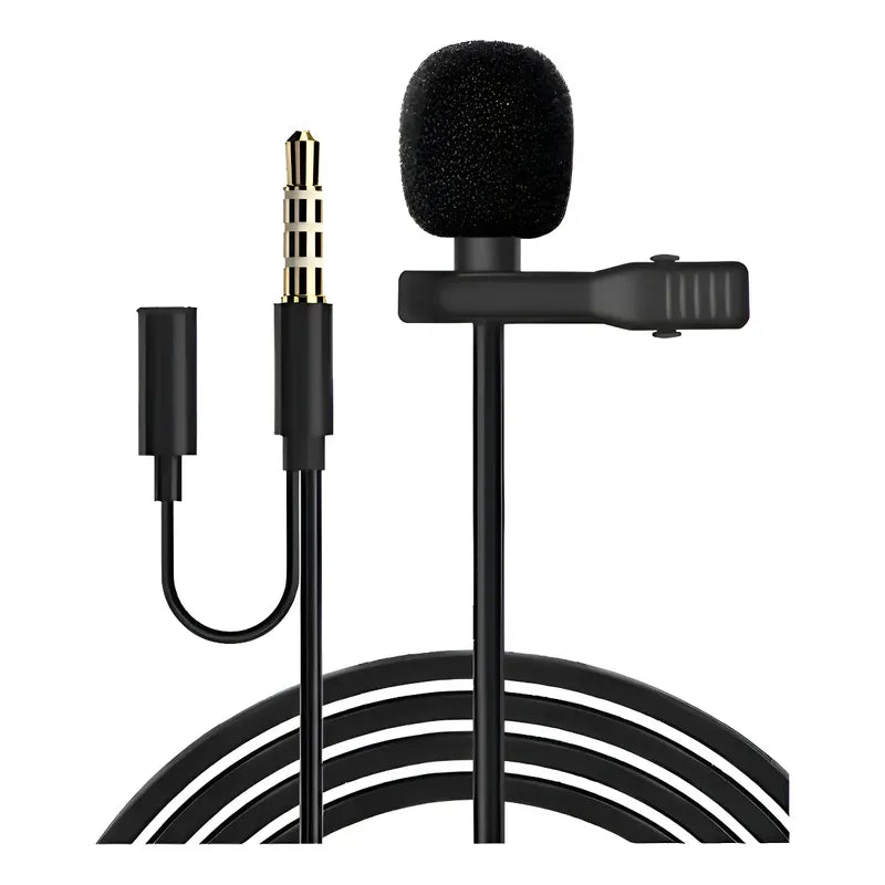 Micrófono Solapa Lavalier And Omnidireccional 1.5m Para Celulares Tictok Negro
