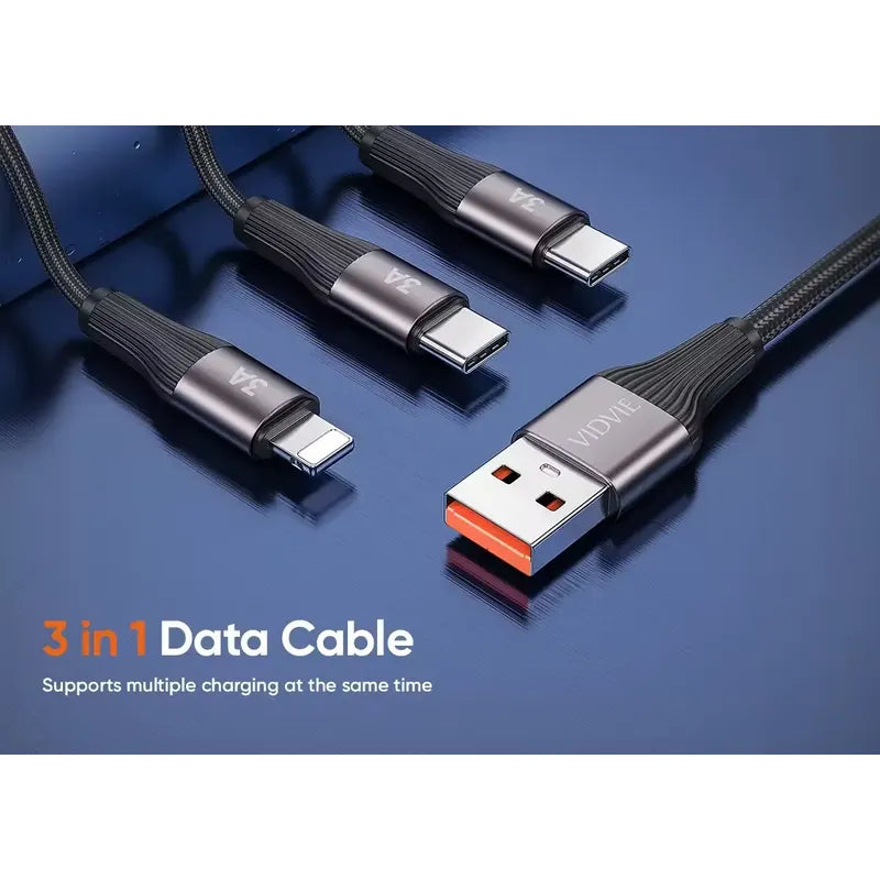 Cable Carga Y Datos Usb 3 En 1 Para Lightning Y 2 Usb Tipo C Gris Oscuro