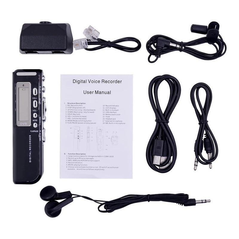Grabadora De Voz Digital 8 Gb + Microfono + Modulo Telefono Negro