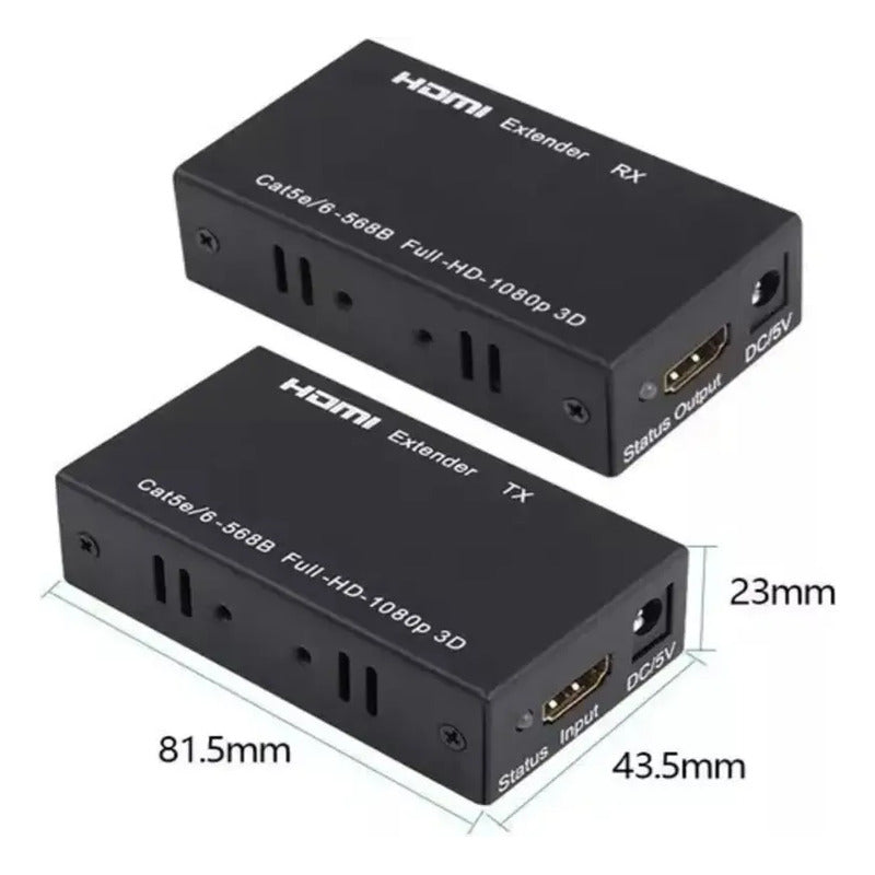 Extensor Hdmi Activo 60m Con Cable Rj45 Cat5e/6e 1080p Tx Rx Negro