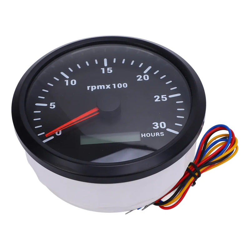 Tacometro Universal Motor Rpm X100 Con Horometro 12v 24v Negro