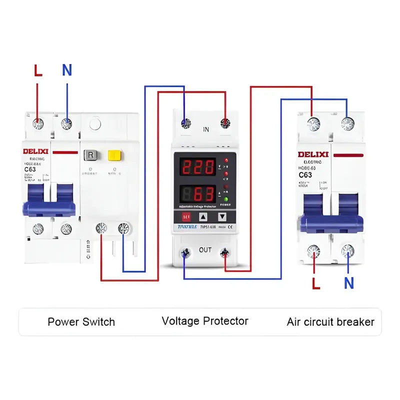 Protector Digital Ajustable Voltaje Amperaje 63a 220v Din Beige