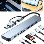 Hub Usb/tipoc 8 En 1 Puertos Usbc Usb2.0 Usb3.0 Sd  Tf Jack Negro