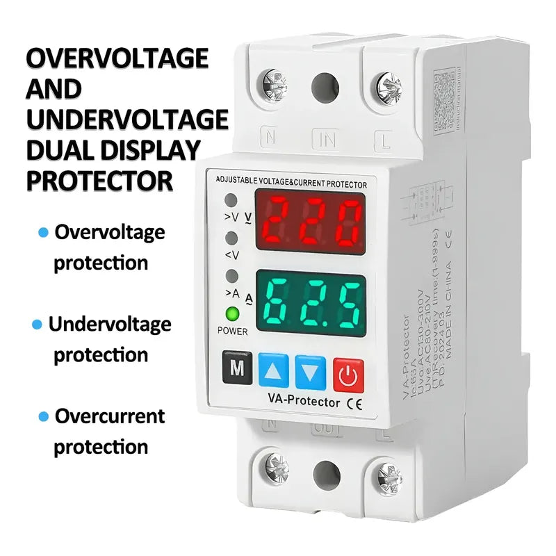 Protector Alto Bajo Voltaje Corriente Ajustable 63a 220v Din