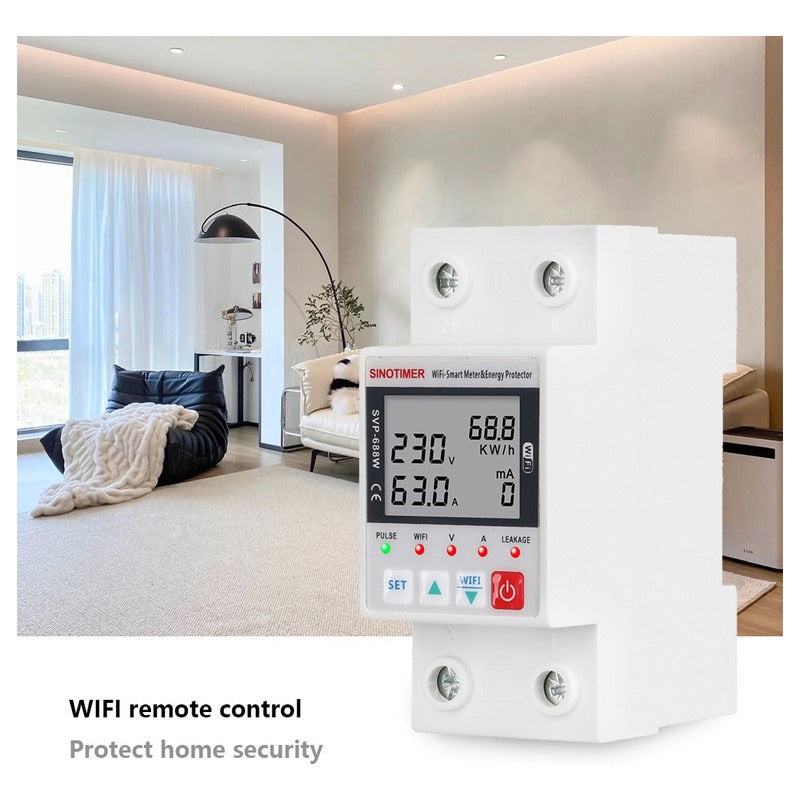 Medidor Consumo Wifi Protección Sobre Bajo Voltaje 63a Tuya