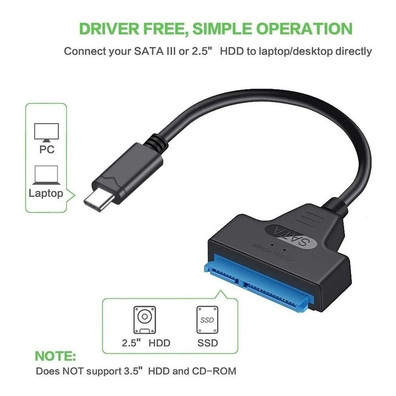 Adaptador Cable Usb Tipo C A Sata 3 Hdd Disco Duro 2.5  Ssd