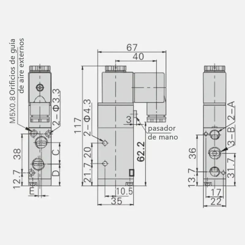 Electrovalvula Neumática 5/2 Con Bobina De 24v Dc 4v210-08