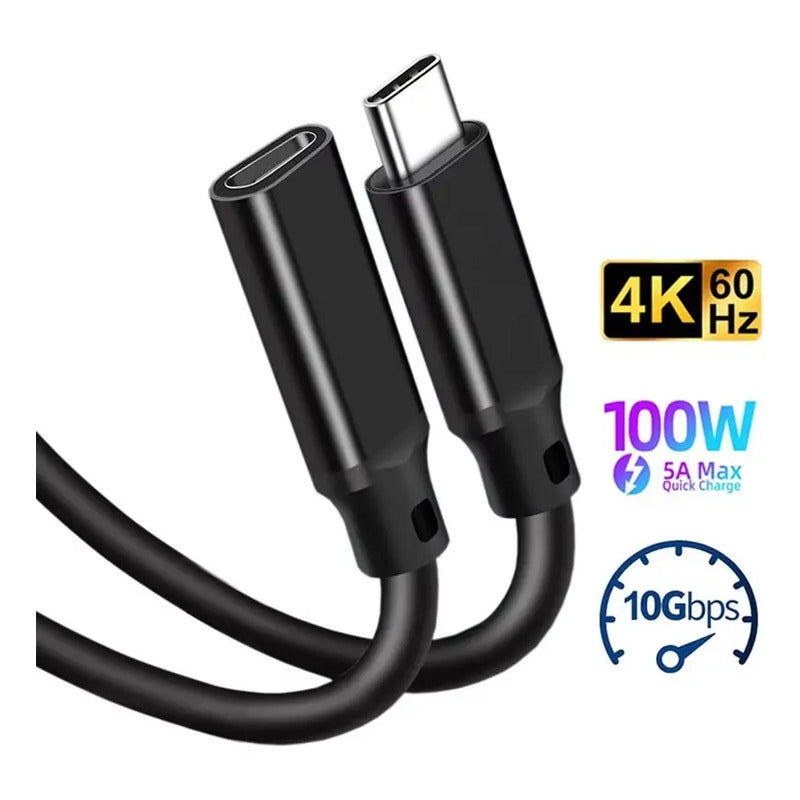 Cable Extension Usb-c 3.1 Gen2 10gbps Pd 100w 4k 60hz 2m Negro