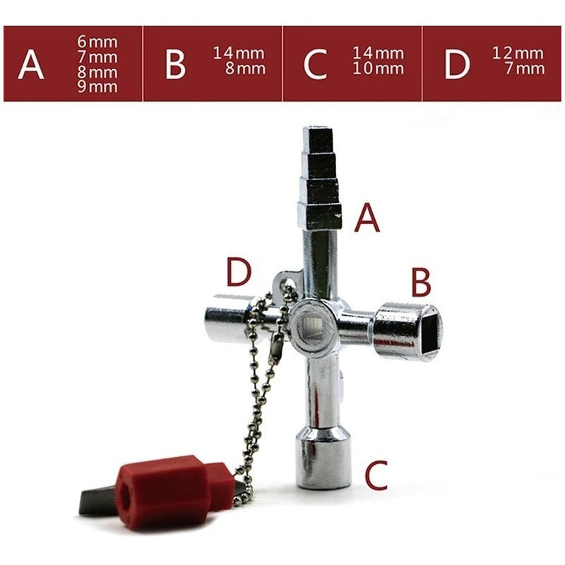 Llave 4 Vias Red Medidor Agua Gas Electricidad Ascensor Plateado