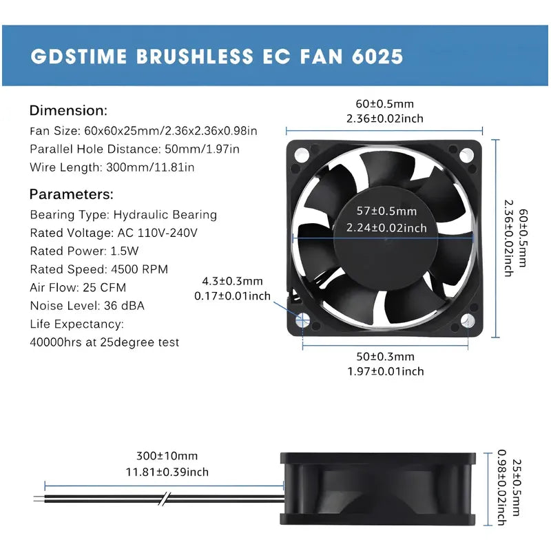 Ventilador Cooler Fan 60mm X 25mm Directo A 220v 110v 6025