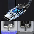 Cable De Carga Usb A - Usb C Pantalla Led 120w Nylon Negro Negro