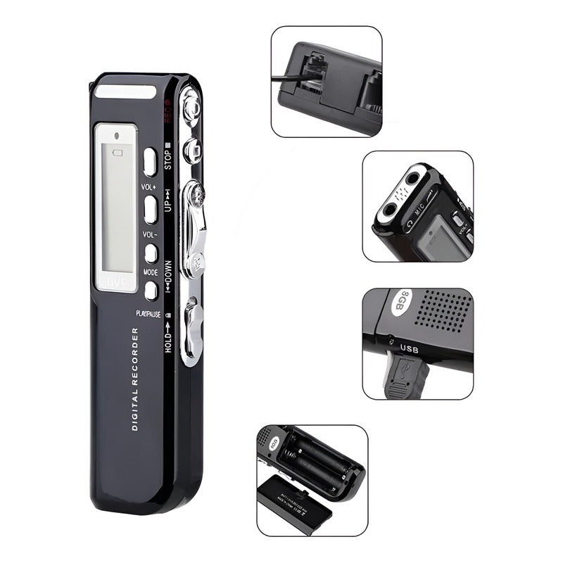 Grabadora De Voz Digital 8 Gb + Microfono + Modulo Telefono Negro