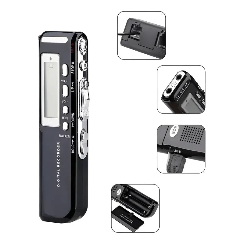 Grabadora De Voz Digital 8 Gb + Microfono + Modulo Telefono Negro