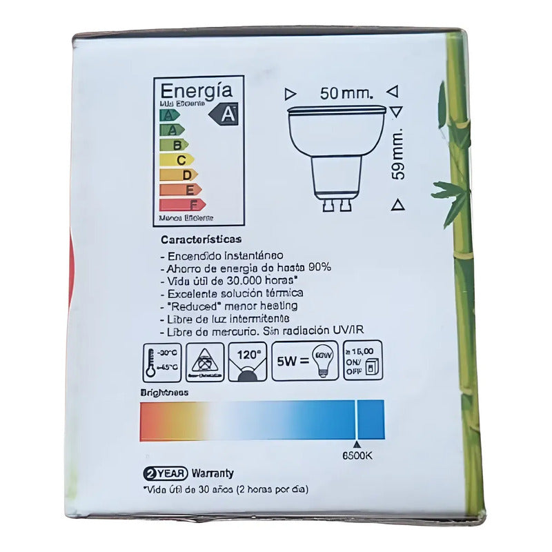 Ampolleta Led Gu10 5w Luz Fría 6500k 380lm Blanco Frío