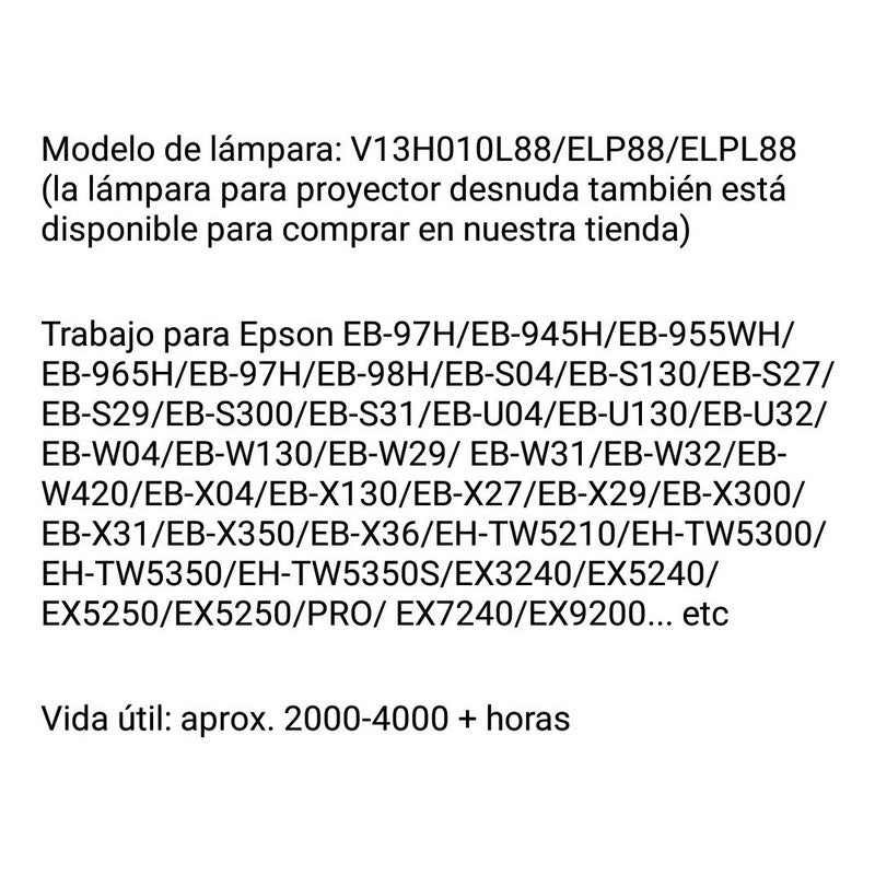 Lámpara Para Proyector Epson Elplp88 V13h010l88 220 Volt
