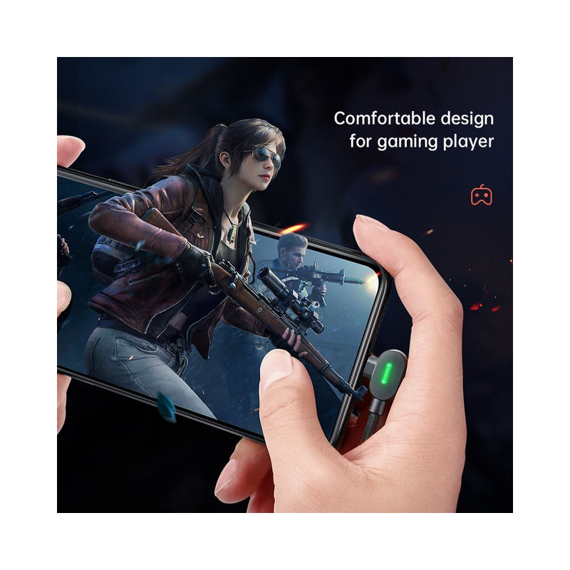 Cable Usb 60w Tipo-c A Usb-c Carga Rápida 2mt 90° -2 Led -3a Negro