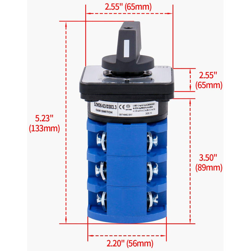 Switch Selector Conmutador Tipo Pacco 3 Posiciones 63a 1-0-2 Negro