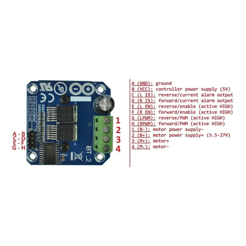 Driver Puente H Bts7960 43a Para Arduino Hasta 27v H-bridge
