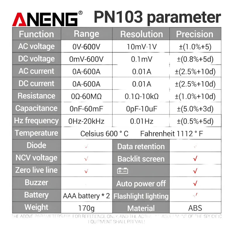 Pinza Amperimétrica Digital Tereparochile Pn103 Ac Dc 600a 600v Pantalla Lcd