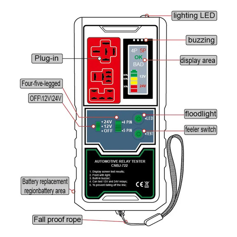 Probador Tester Rele Automotriz 12v 24v 4 A 5 Pin Portatil