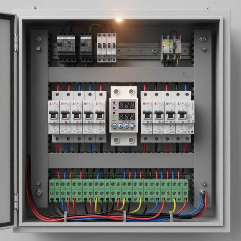 Protector Digital Ajustable Voltaje Amperaje 63a 220v Din Beige