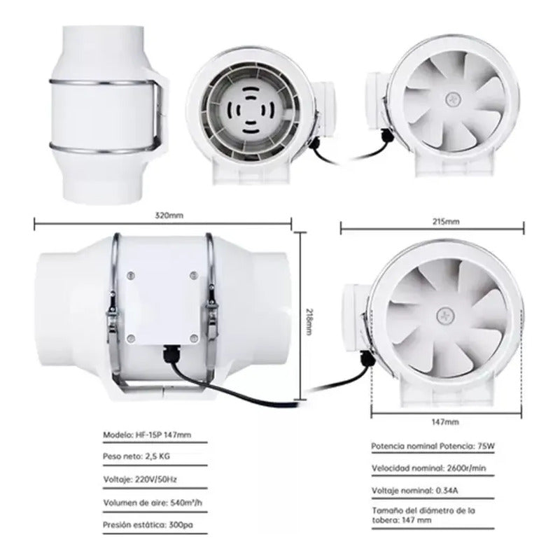 Extractor De Aire Blower Industrial 145mm 6 Pulgadas 220v