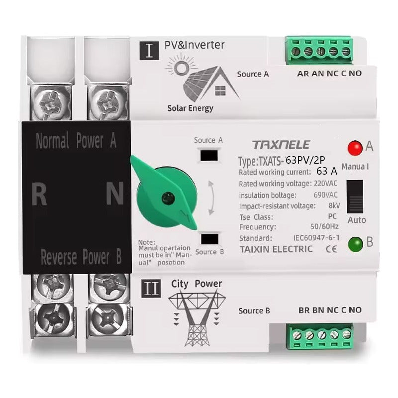 Ats Transferencia Automatica Monofas 63a 220v Riel Din Solar