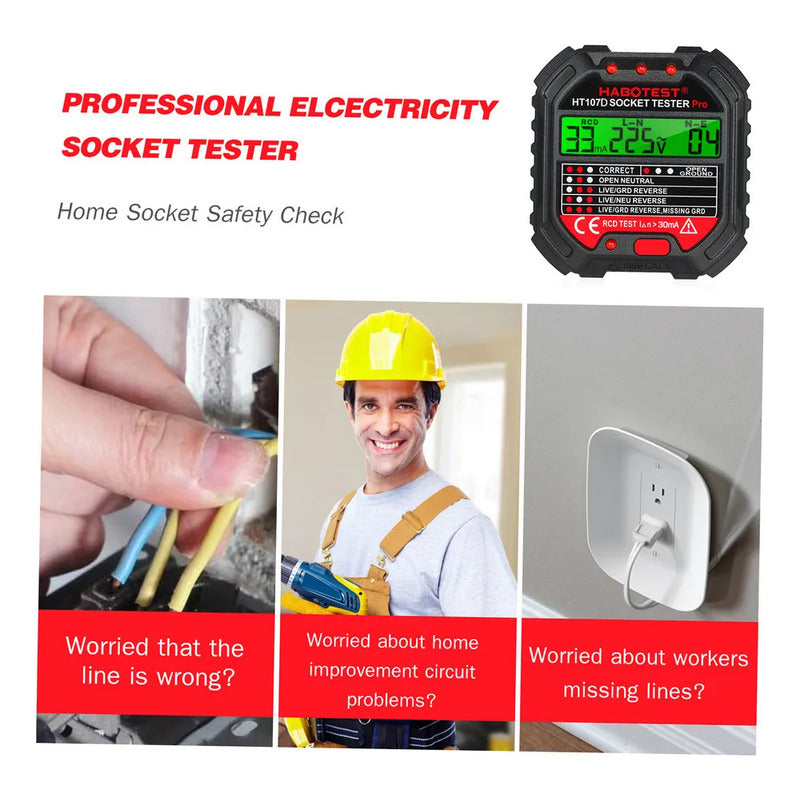 Probador Diferencial Tester Enchufes Detector Fugas Voltaje Pantalla Lcd