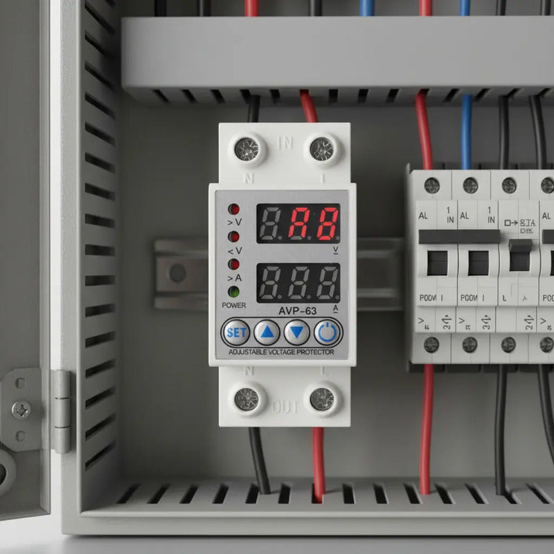 Protector Digital Ajustable Voltaje Amperaje 63a 220v Din Beige