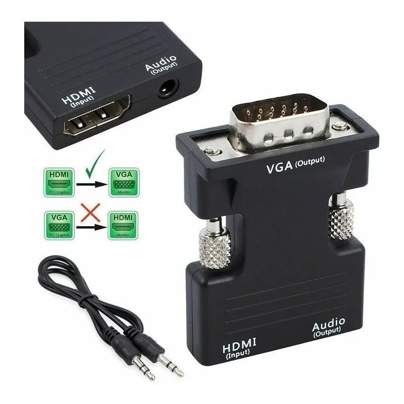 Adaptador Hdmi A Vga Hembra Macho Con Salida De Audio