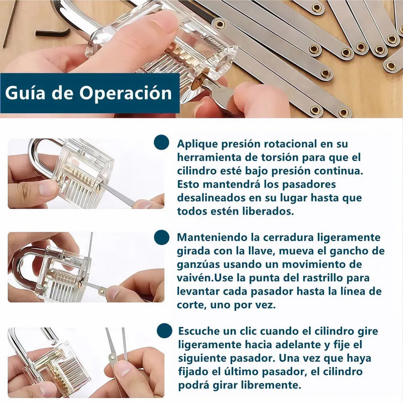Kit Ganzúas 30 Piezas Candado Transparente Cerrajería