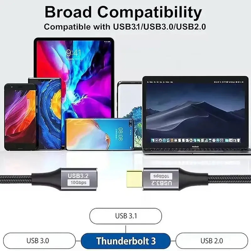Cable Extensión Usb-c 3.2 Gen 2 1m 100w 10gbps Tipo C Gris Oscuro Tereparochile